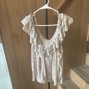 Express Cream Flutter Sleeve Ruffled Tunic